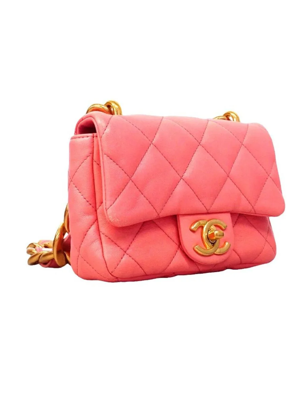 Chanel Shoulder Bag Quilted Lambskin Pink Gold